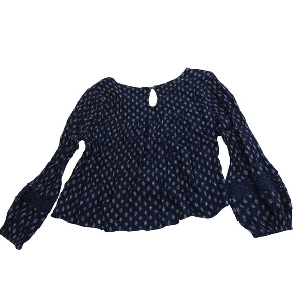 Hollister Top Women Size S Navy Blue Boho With Crochet Detail Long Sleeve FLAW - Picture 4 of 13